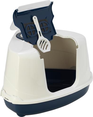 Productafbeelding Moderna Hoek Kattenbak Flip Donkerblauw/Wit (Kattenbak open)