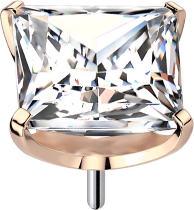 Actual product image Star Piercing Threadless rose gold with square crystal set in silver (without brass, Titanium G23)
