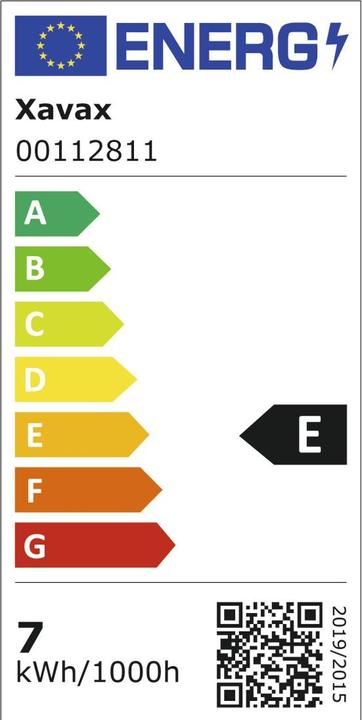 Energy Label Xavax LED filament, E27, 806lm replaces 60W, incandescent lamp, matte, warm white (E27, 6.50 W, 806 lm, 1 x, E)