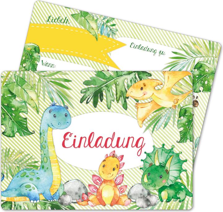 Produktbild Papierdrachen 12 Einladungskarten zum Geburtstag – Dinos (12 Stk.)