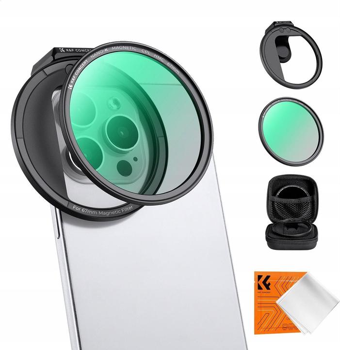 Image du produit K&F Concept Clip magnétique pour téléphone 67 mm + filtre CPL magnétique 67 mm, HD, revêtement, étanche