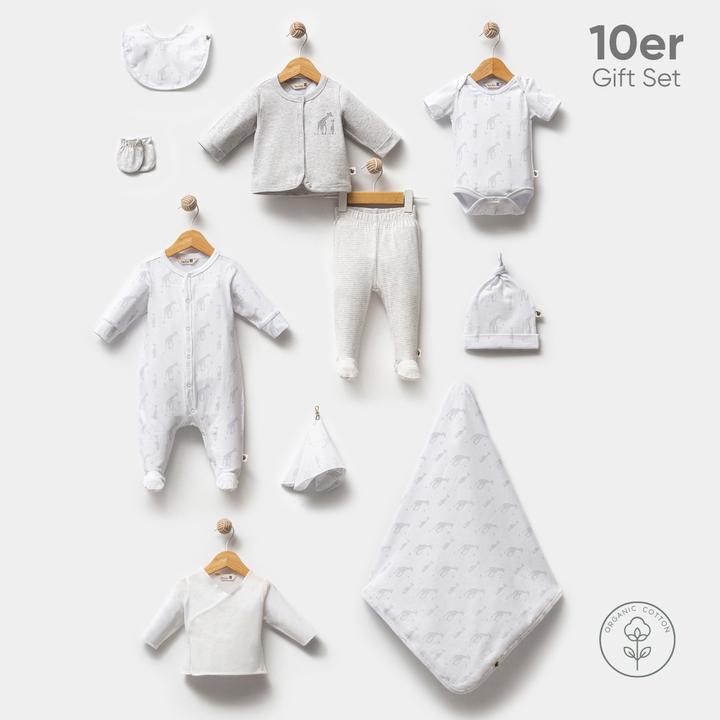 TotsTale Premium 10-teiliges Geschenkset aus Bio-Baumwolle – Erstausstattung für Neugeborene (50, 56, 62, 68)