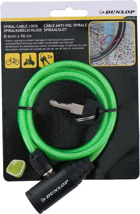 Produktbild Dunlop - Spiral-Fahrradschloss mit Schlüssel 90 cm (Grün)