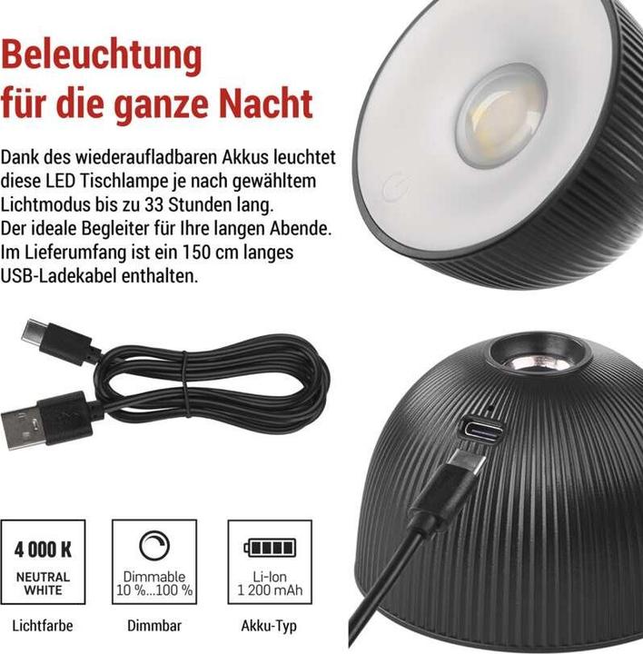 Image du produit Emos Lampe de bureau LED SOPHIE, rechargeable, noire (200 lm)