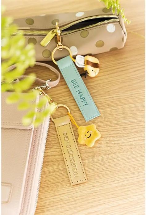 Actual product image Magni NICI Schlüsselanhänger Bee happy Kunstlederband mit Biene türkis 10cm