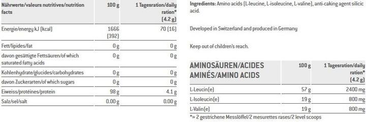Nährwerte und Zutaten Sponser BCAA Instant (Neutral, 1 Stk., 200 g)