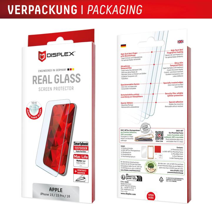 Actual product image Displex Real Glass, 2D Panzerglas (1 Piece, Apple iPhone 16)