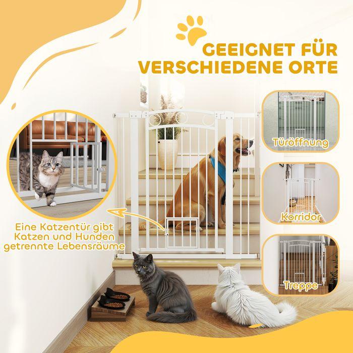 Produktbild Swisshandel24 Türschutzgitter Hund, 76-104 cm Absperrgitter ohne Bohren, mit Katzentüre, Treppengitter, weiss