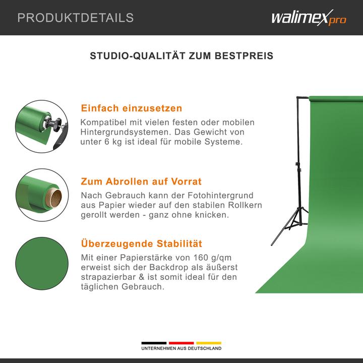 Produktbild Walimex pro Hintergrundkarton 2,60x10m chroma Fotohintergrund Backdrop (260 cm)