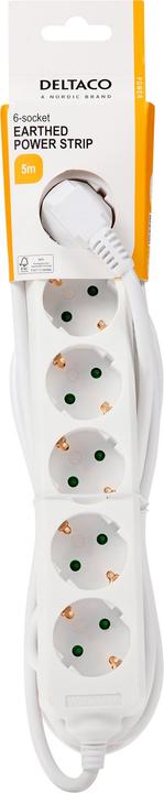 Actual product image Deltaco GT-0602 power extension 6 AC outlet(s) Indoor White (6 x, CEE 7/3, CEE 7/16, 5 m)