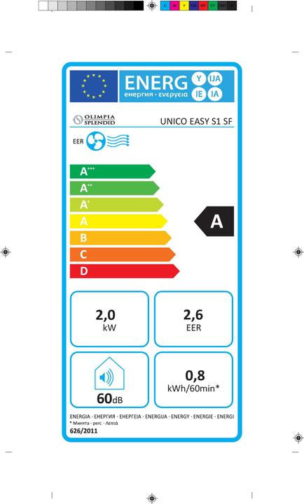 Etichetta energetica Olimpia Splendid Climatizzatore Unico Easy S1 SF (6824.28 BTU/h)