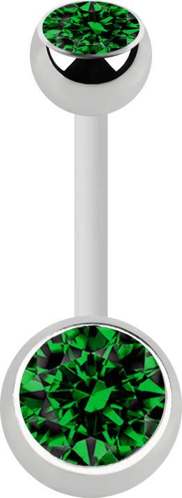 Actual product image Star Piercing Banana white with two balls silver crystal green (Surgical steel 316L, without brass, Bioflex)
