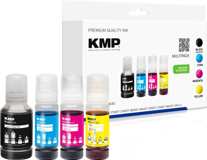 KMP 4 black, cyan, magenta, yellow ink bottles compatible with EPSON 102 (T03R640) (M, FC, C)
