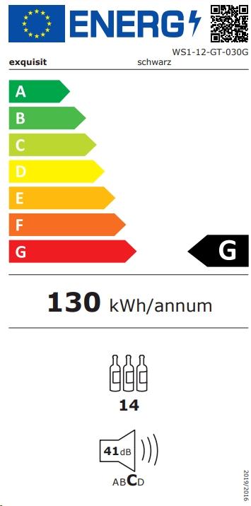 Label énergétique Exquisit WS1-12-GTE-030G noir, Cave à vin (sur pied)