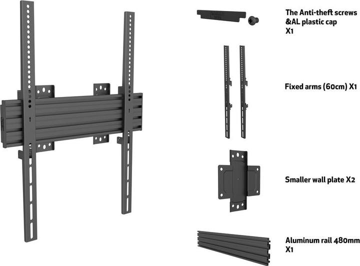 Produktbild Multibrackets Wandhalter, 40"-100", VESA 100x100-400x600 (Wand, 100", 80 kg)