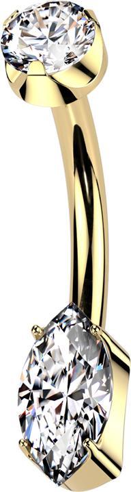 Actual product image Hollywood Body Jewelry Banane Innengewinde vergoldet flach Kristall silber gefasst und Ovaler langer Kristall silber gefass (Titanium G23, without brass)