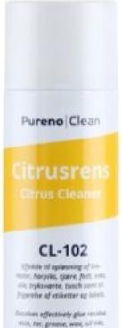 Pureno Citrusrens 500 ml. Drivmiddel kulsyre. Effektiv til opløsning af limrester olie, tryksvaerte m.m. (500 ml)