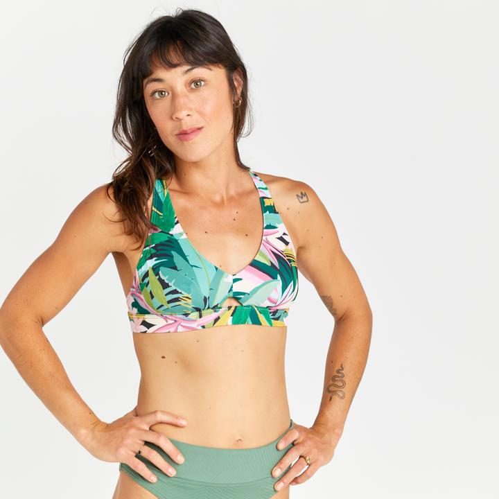 Olaian Women's bralette bikini top - Agatha tropical green (70 B)