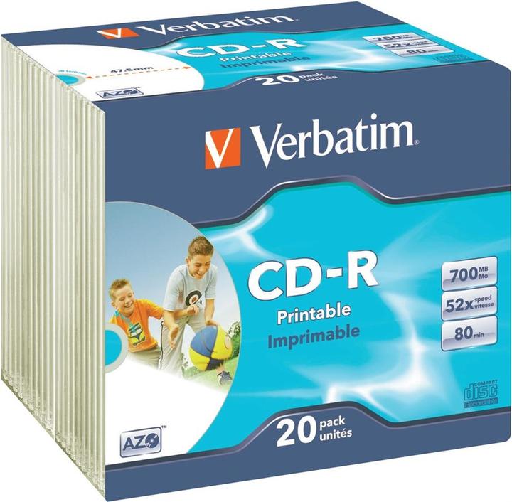 Immagine prodotto Verbatim CD-R 52x, 700MB, confezione da 20, stampabile su larga scala (20 x)