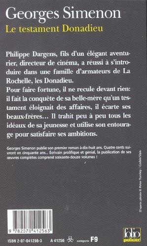 Actual product image Le testament Donadieu (French, Georges Simenon, 1999)