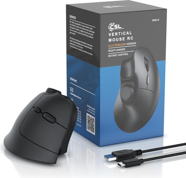 Produktbild CSL Kabellose Vertikalmaus, 2,4 GHz Funk, 250dpi, ergonomische Wireless Maus, ggegen Mausarm / Tennisarm (Kabellos)