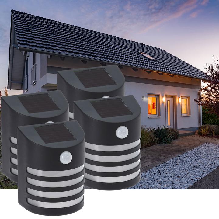 Produktbild ProGarden 4er-Set Solar-Aussenbeleuchtung mit PIR-Bewegungssensor, Wandleuchte (IP44)