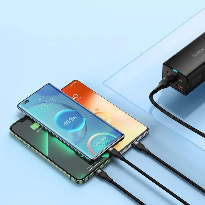 Actual product image Baseus 3in1 USB cable Flash Series, USB-C + micro USB + Lightning, 100W, 1.2m (black) (1.20 m, USB 3.2 Gen 1, 100 W)