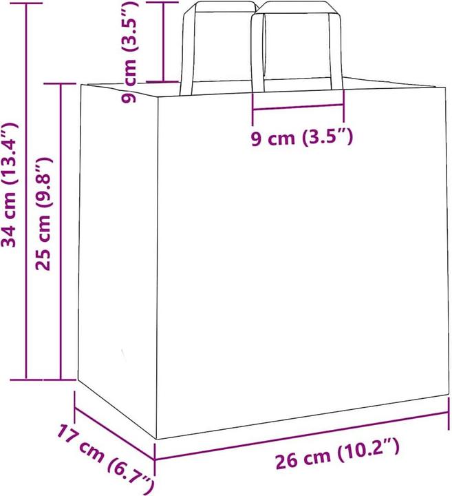 Actual product image VidaXL Kraft paper bags 50 pcs. with handle white 26x17x25 cm paper bag (Gift bag, 50 x)