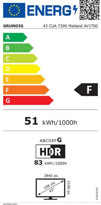 Etichetta energetica Grundig 43 CUA 7390 Milano (43", LED, 4K)