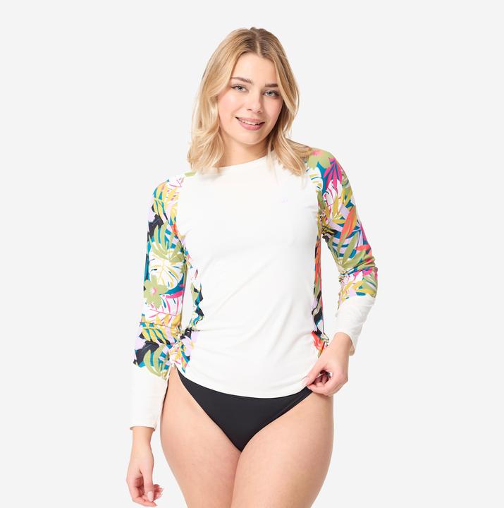 Actual product image Olaian UV-Shirt langarm Surfen Damen UV-Schutz 50+ Kanika weiss/geblümt (L)