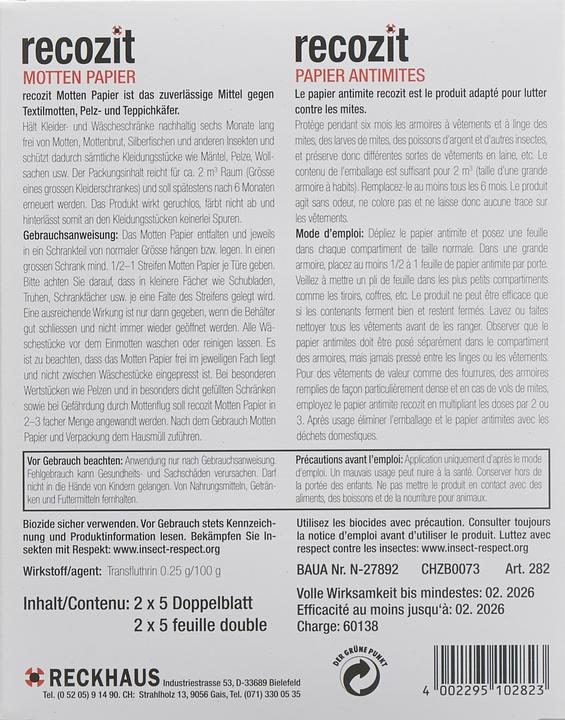 Produktbild Recozit Mottenpapier
