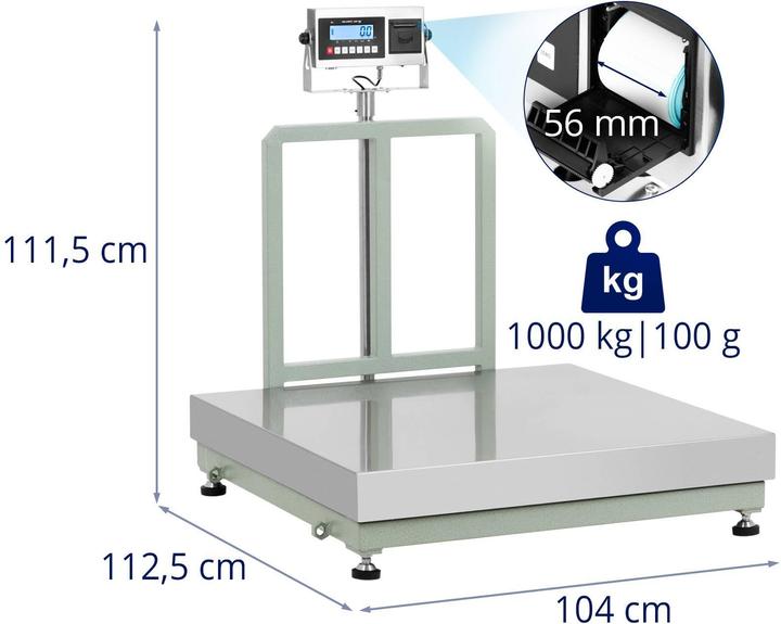 Steinberg Platform Scale - 1000 kg / 0.1 kg - 100 x 100 cm - LCD with label printer