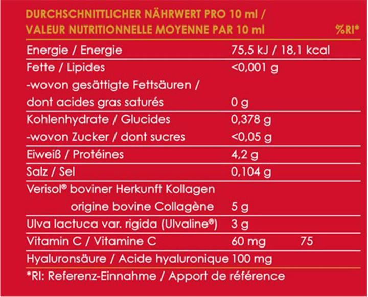 Valeurs nutritives et ingrédients Collagen Lift Paris Collagène Lift Plus (28 pièce(s), Ampoules)