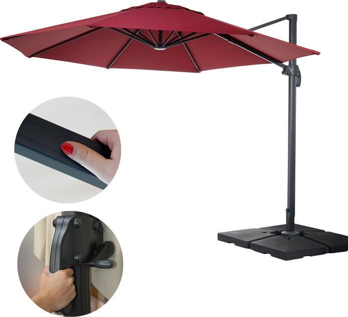 Produktbild Mendler Gastronomie-Ampelschirm, Sonnenschirm, rund Ø 4m Polyester/Alu 27kg - bordeaux mit Ständer, drehbar (0.76 m)