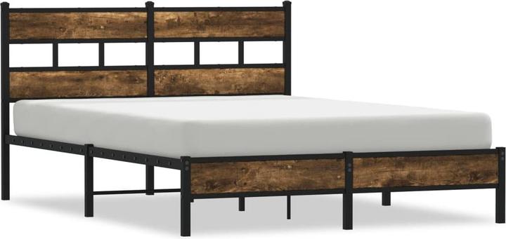 Produktbild VidaXL Bettgestell Kopfteil Metallbett Bett Doppelbett Sonoma-Eiche 150x200cm (150 x 200 cm)
