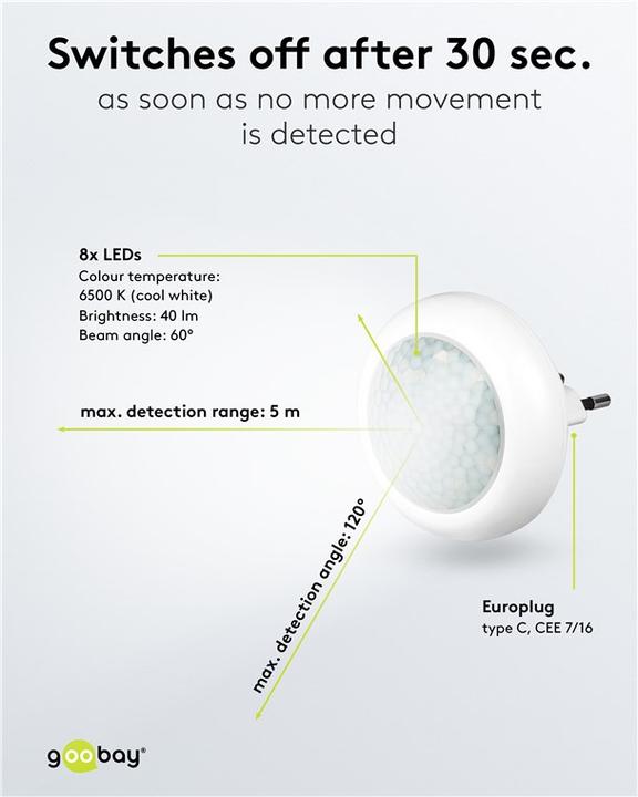 Actual product image Goobay LED night light with motion detector, compact