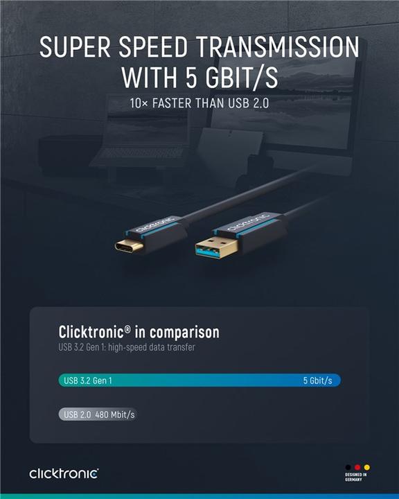 Produktbild clicktronic USB-C - USB-A Adapterkabel, High Speed (2 m, USB 3.0)