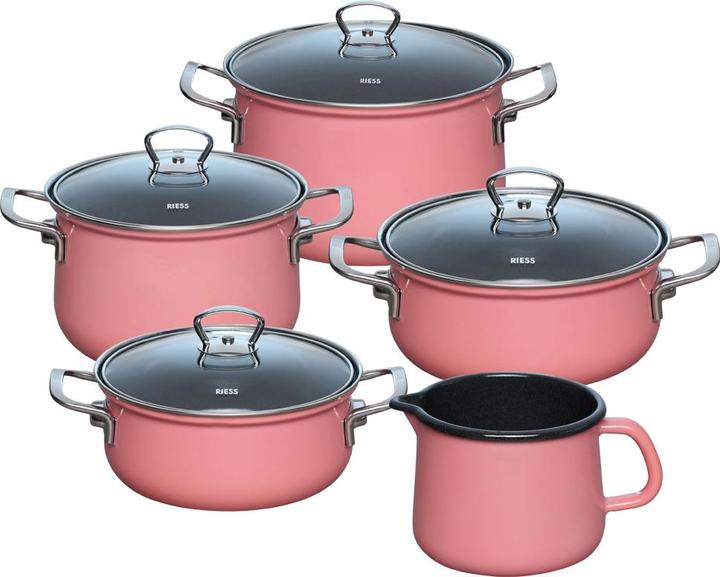 Produktbild Riess Email Kochtöpfe, Familien Topfset 5-tlg PINK 0584-114 (Kochtopf, Emaille)
