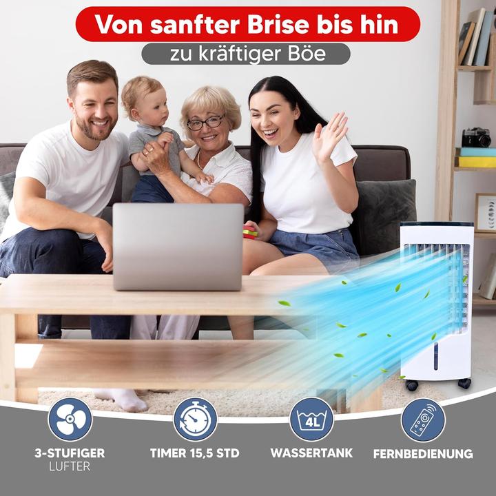 Produktbild JUNG 3-in-1 mobile Klimaanlage: Luftkühler und Ionisator mit Fernbedienung & Kühlakkus