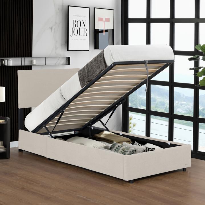 Actual product image Corium Polsterbett Juva mit Matratze und Bettkasten 90x200 cm Beige (90 x 200 cm)