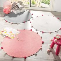 Actual product image Douceur D'intérieur round rug + pompoms, gray, diameter 90 cm, polyco (90 x 90 x 0.5 cm)