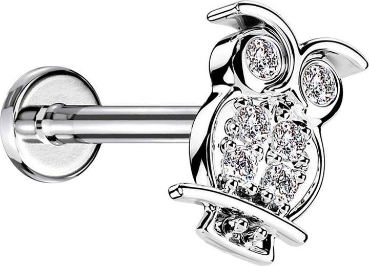 Image du produit Star Piercing Micro Labret femelle argenté hibou cristaux argentés (Laiton, Acier chirurgical 316L)