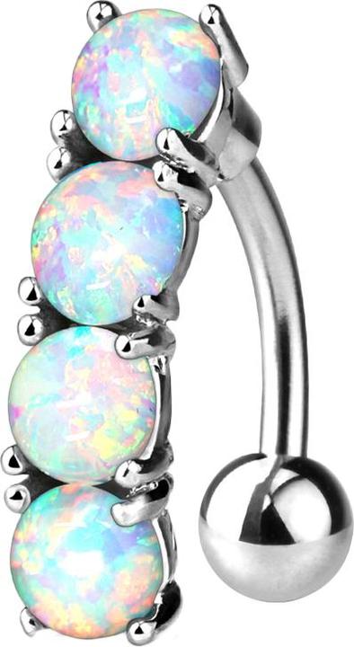 Produktbild Star Piercing Banane silber mit Kugel vier Opale weiss (Chirurgenstahl 316L, Messing)