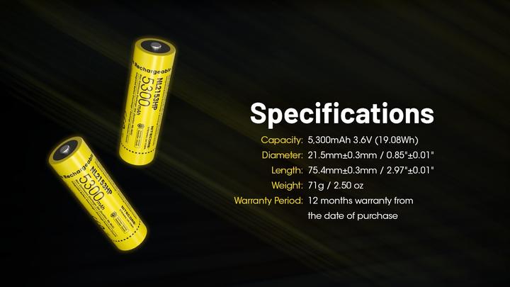 Actual product image Nitecore NL2153HP (1 pcs., 21700, 5300 mAh)