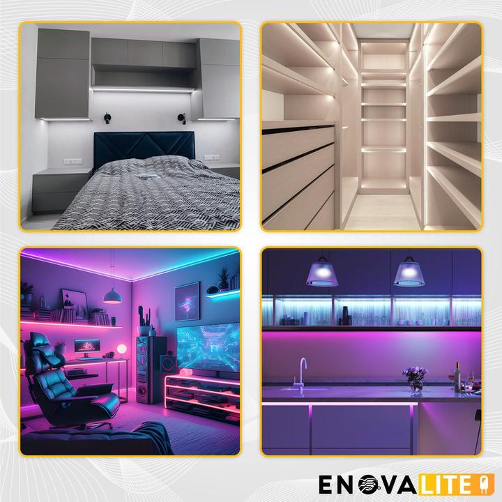 Image du produit Enovalite Kit de bandes LED, RGB, avec télécommande et adaptateur secteur (RGB, 500 cm, Intérieur)