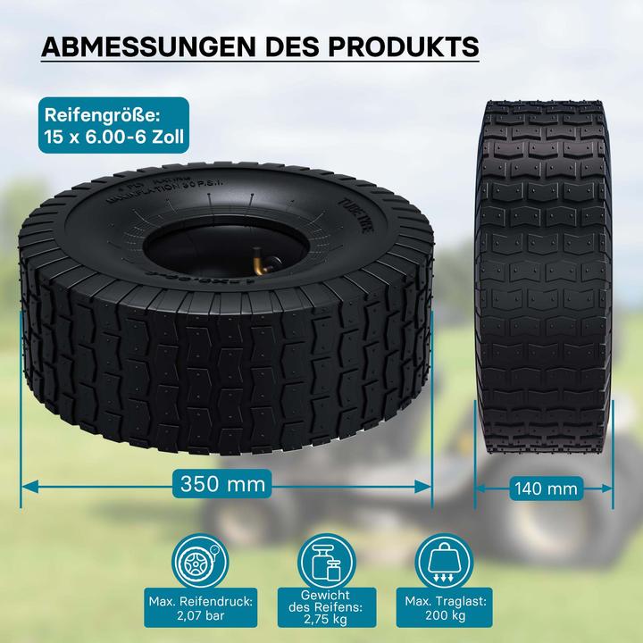 Immagine prodotto Wiltec Pneu pour tracteur à pelouse 15x6.00-6 4pr avec chambre à air et valve coudée tondeuse à gazon