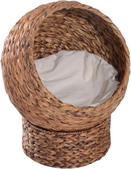 Swisshandel24 Rattan cat basket cat cave cat hut cat bed with cushion pet bed water hyacinth light brown (Cat)