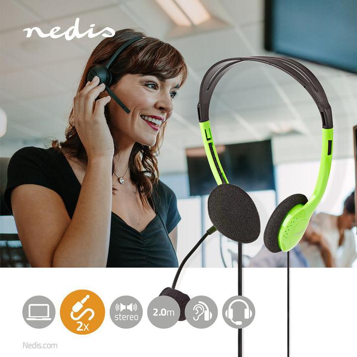 Produktbild Nedis PC-Headset | Auf Ohr | Stereo | 2x 3.5 mm | Klappbarer Mikrofon | 2.00 m | Grün (Kabelgebunden)
