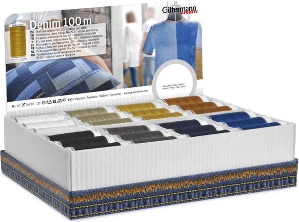 Image du produit Gütermann Boîte de rangement et d'affichage pour fil Gtermann "Denim", 48 bobines