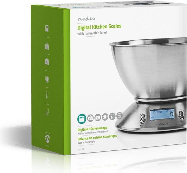 Actual product image Nedis Digital Kitchen Scale - Illuminated LCD - Temperature Sensor - Alarm Timer - Removable Sc